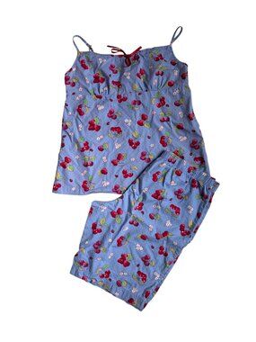 Nick & Nora Cropped Pajama Pants & Tank Top Set (Blue Berry Print) - XXL